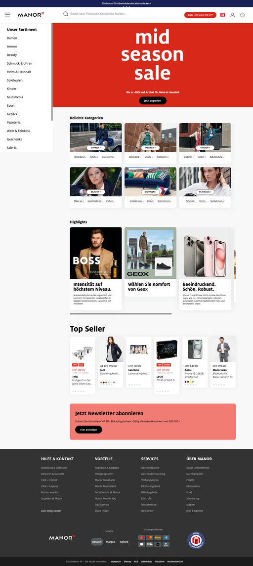 Screenshot from website top part