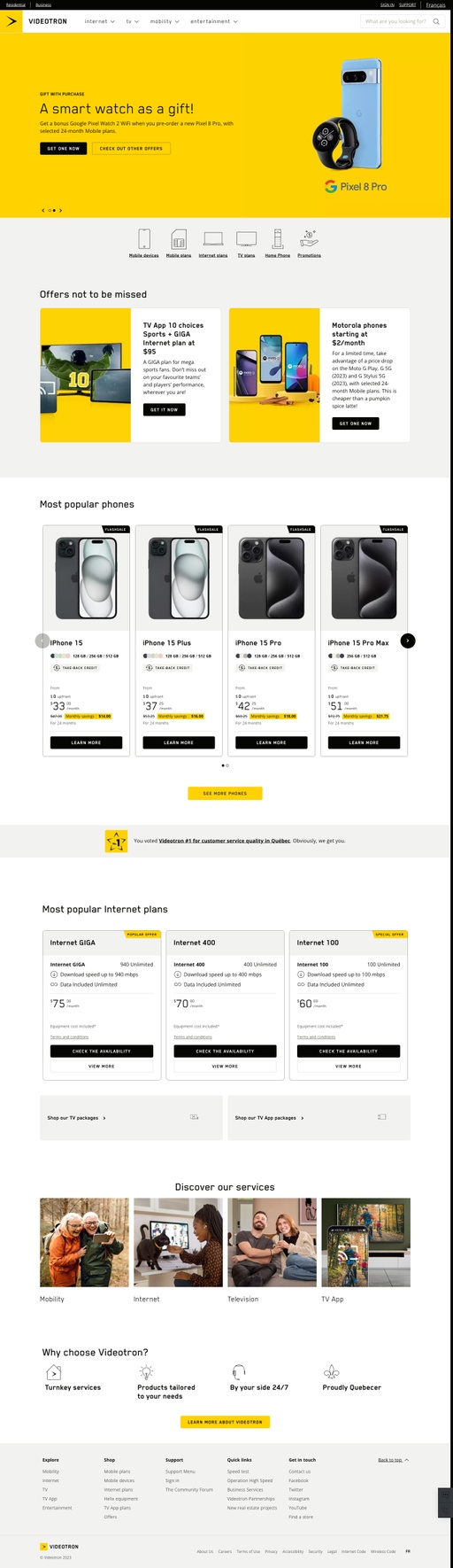 Screenshot from website top part