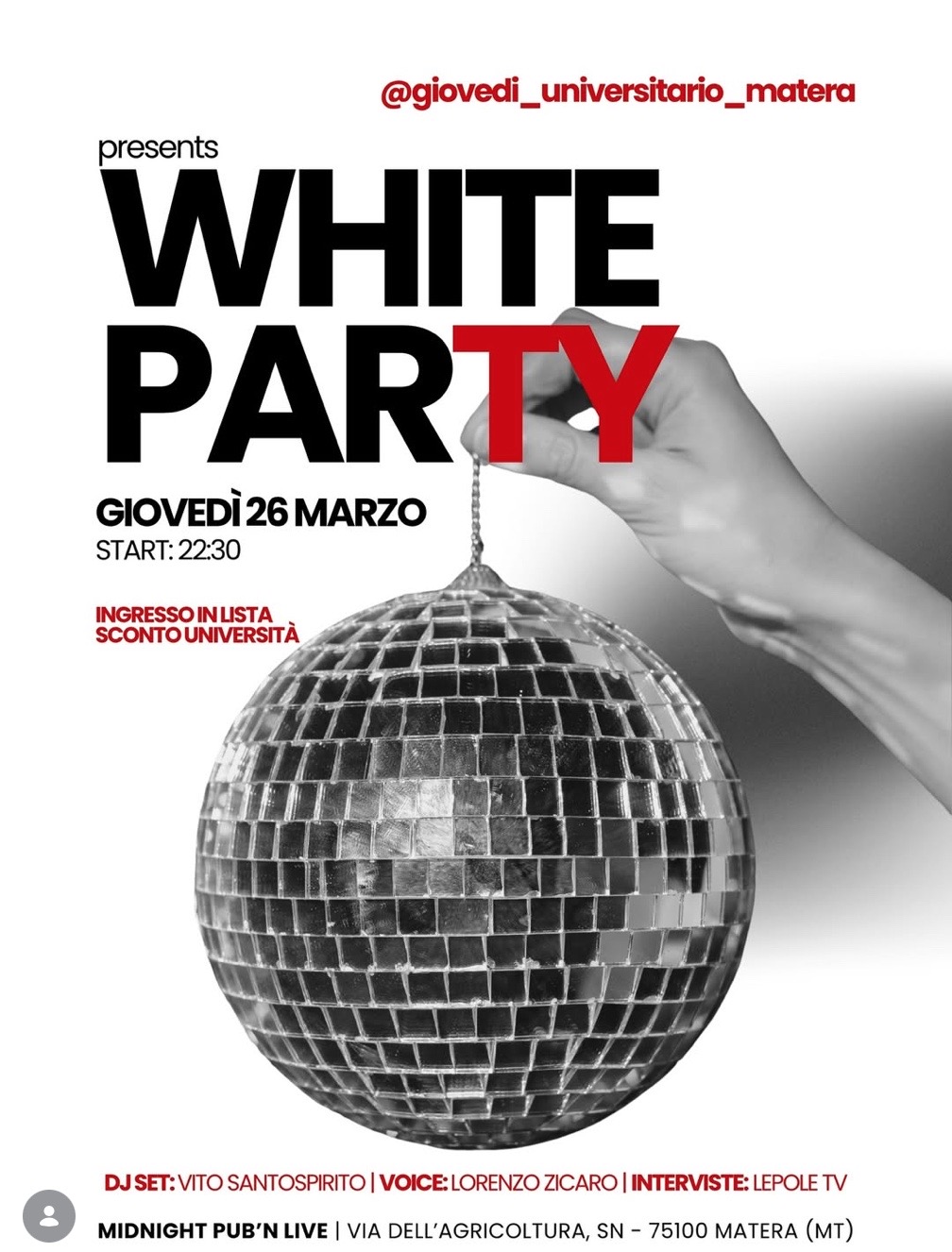 GIOVEDÌ UNIVERSITARIO – WHITE PARTY