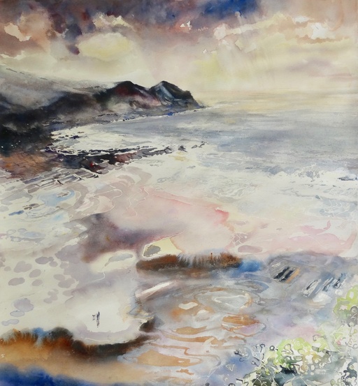 Distant rain, rhythms on the wet sand, Crackington Haven, Cornwall.