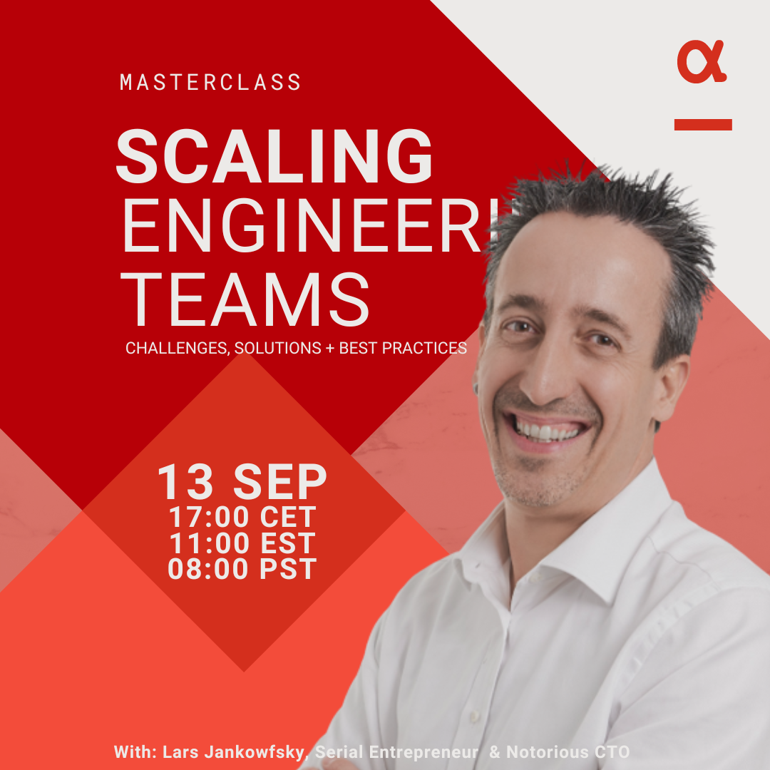 Find out how to scale your team efficiently in this post-COVID remote world. In this Masterclass, Lars Janowfsky will discuss Challenges, Solutions, and Best Practices. He draws from over 30 years of experience in scaling teams from 5 devs up to 300 devs.  
