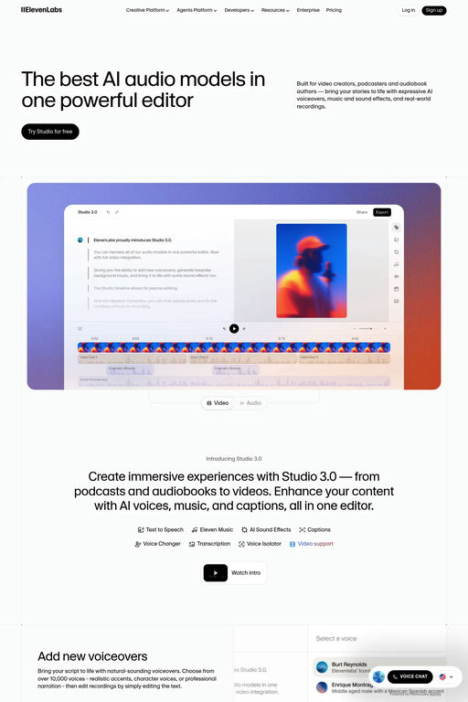 ElevenLabs Studio website screenshot