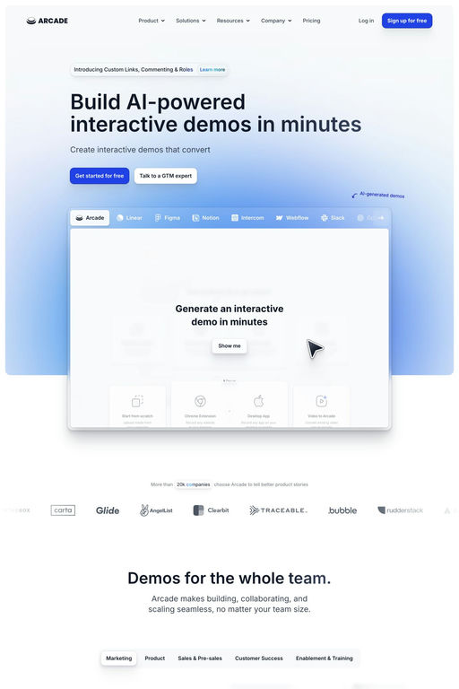 Arcade website screenshot