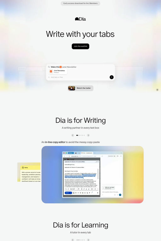 Dia website screenshot