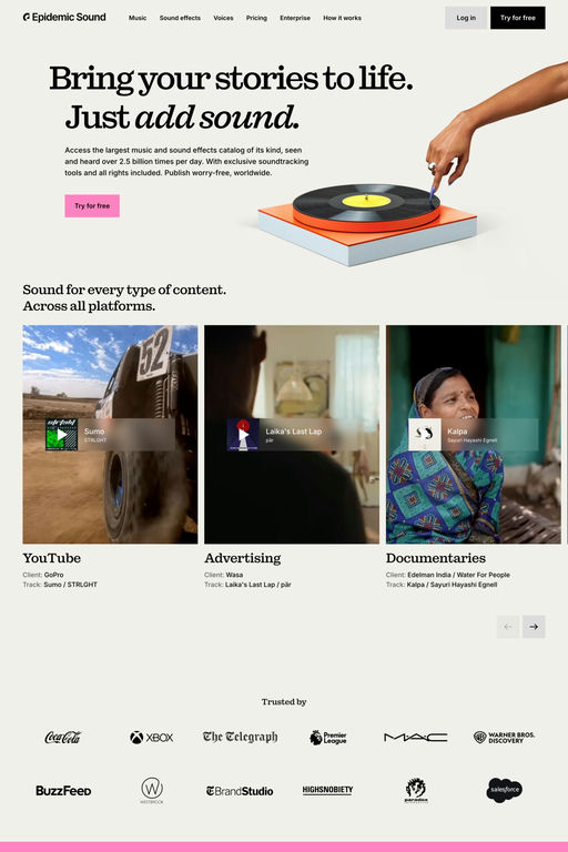 Epidemic Sound website screenshot