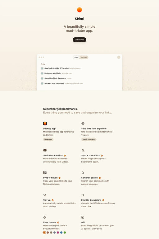 Shiori website screenshot