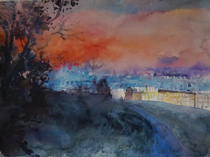 Early evening light, sky ablaze, view from Telegraph Hill.