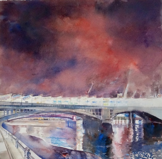 Red sky over Blackfriars bridge.