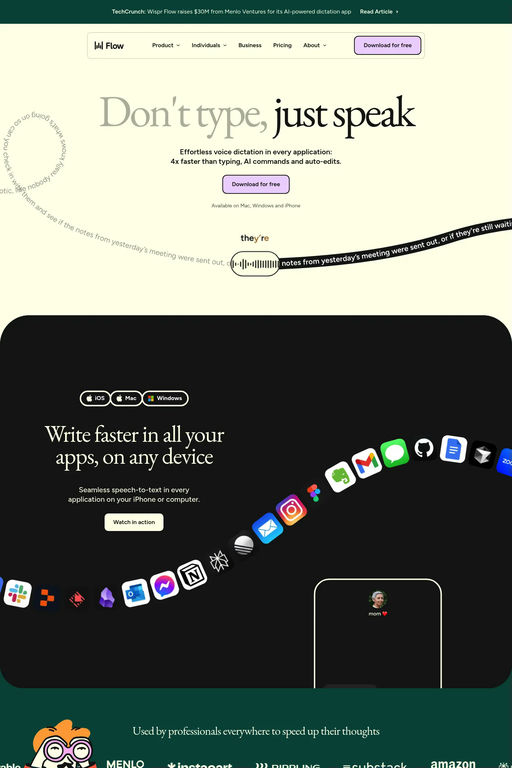 Wispr Flow website screenshot