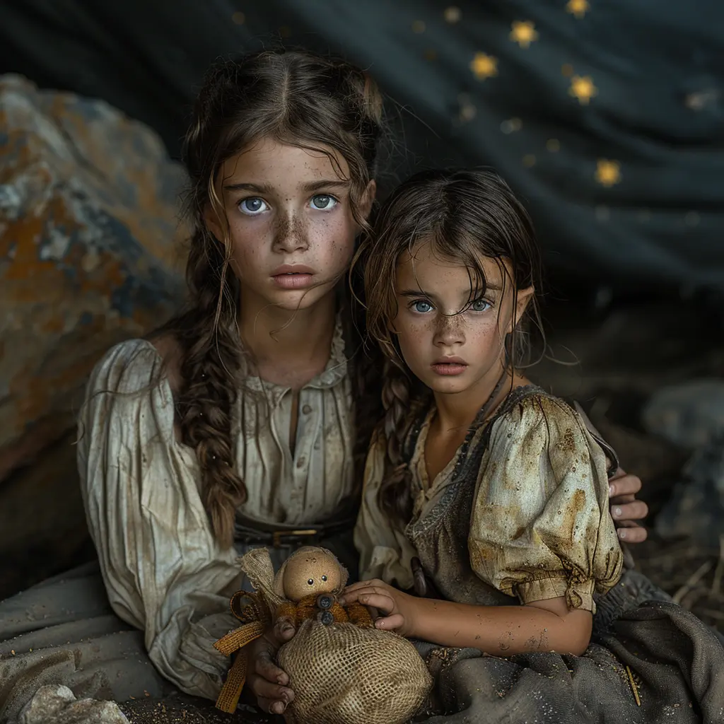 Bird's-eye view of wagon train crossing dusty plains in 1800s American West, late afternoon sun casting long shadows.