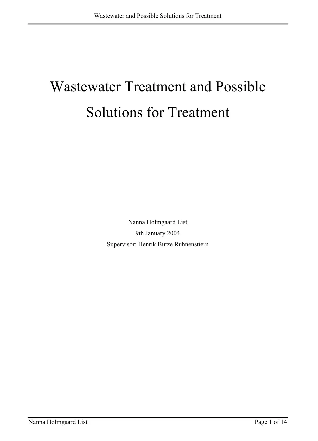 Wastewater Treatment and Possible Solutions for Treatment