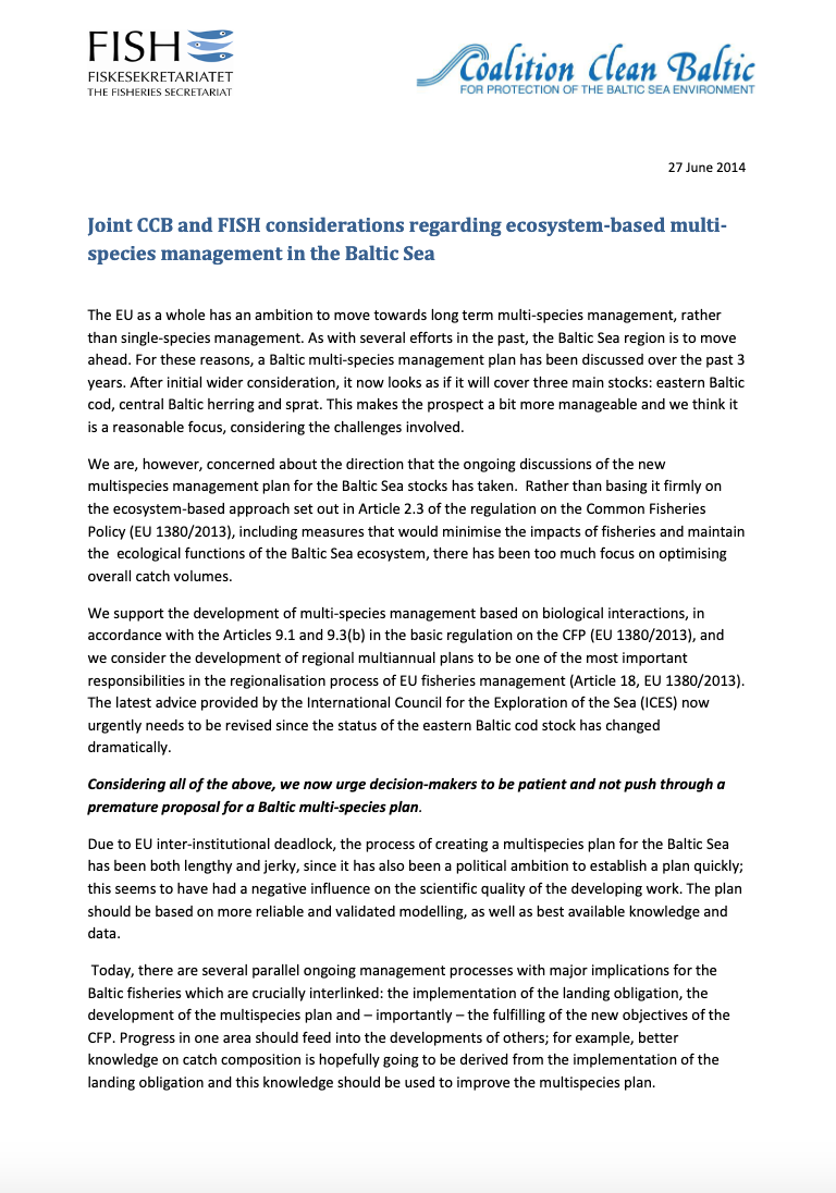 Options for a New Baltic Fishery Management plan