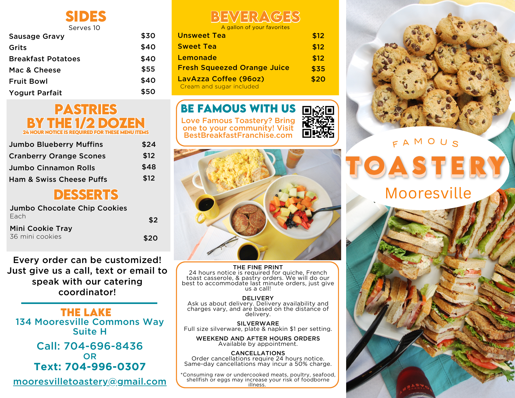 A menu with sandwiches and wraps on it