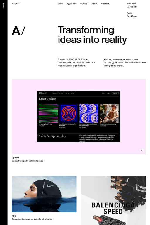 AREA 17 website screenshot