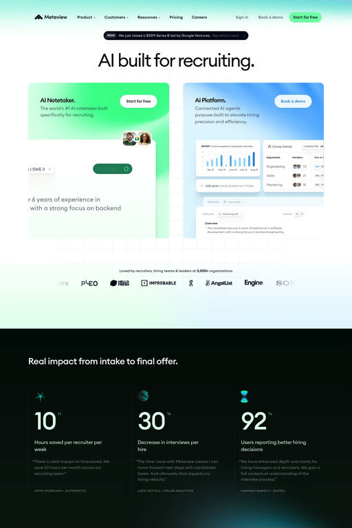 Metaview website screenshot