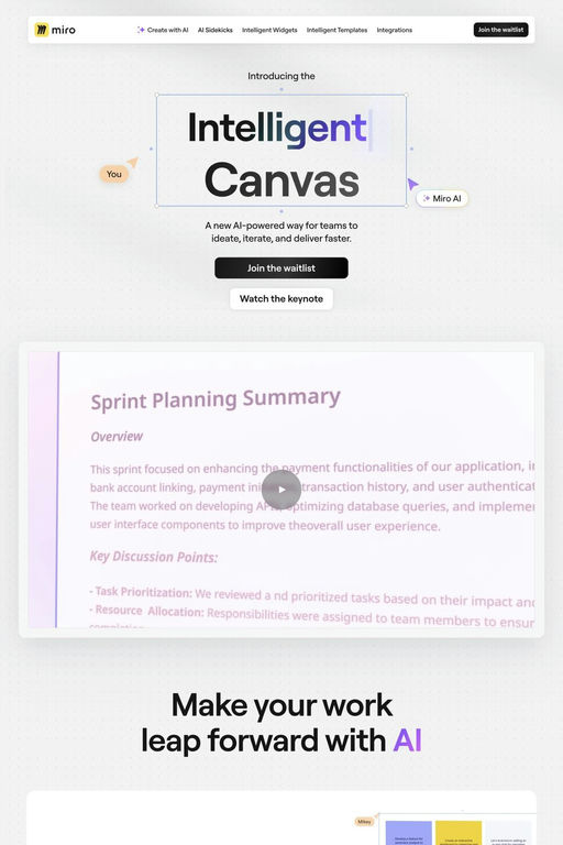 Miro Intelligent Canvas website screenshot