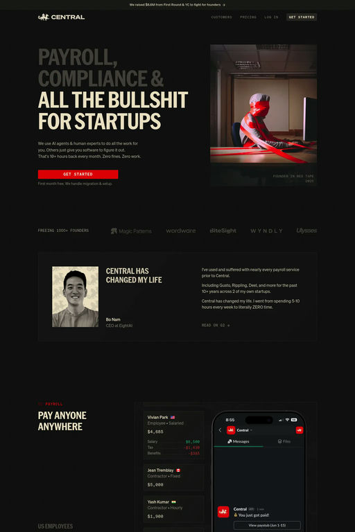 Central website screenshot