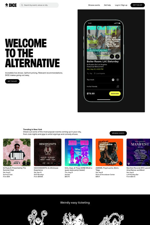 DICE website screenshot