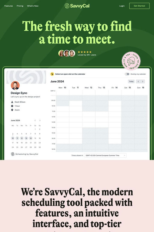 Savvy cal website screenshot