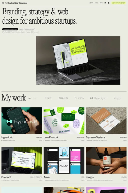 Blunarova website screenshot