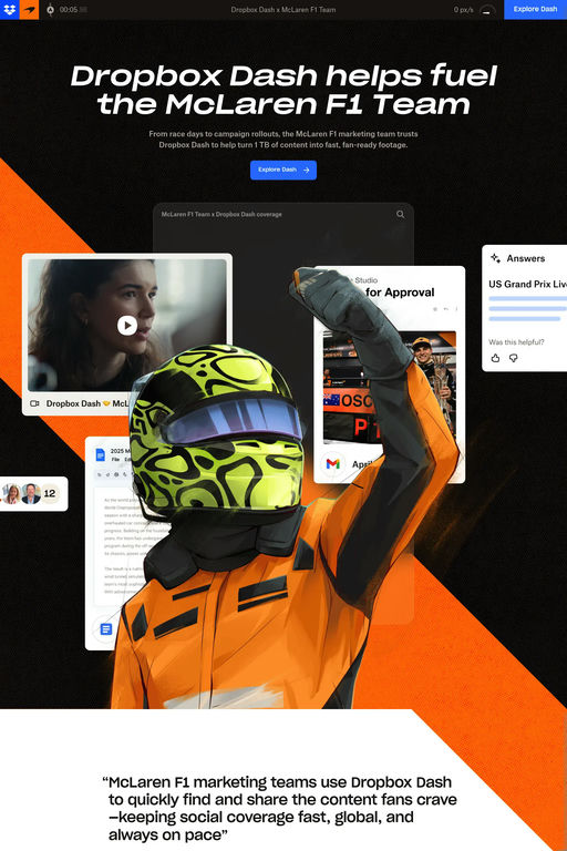 Dropbox Dash × McLaren F1 website screenshot