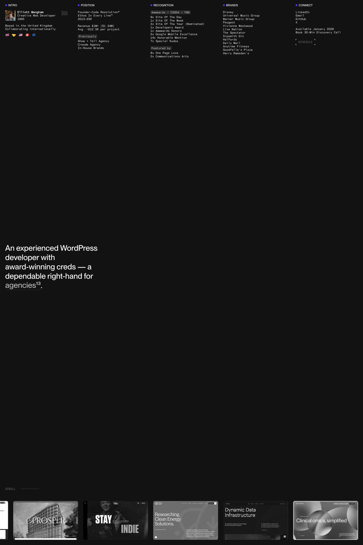 Elliott Mangham website screenshot