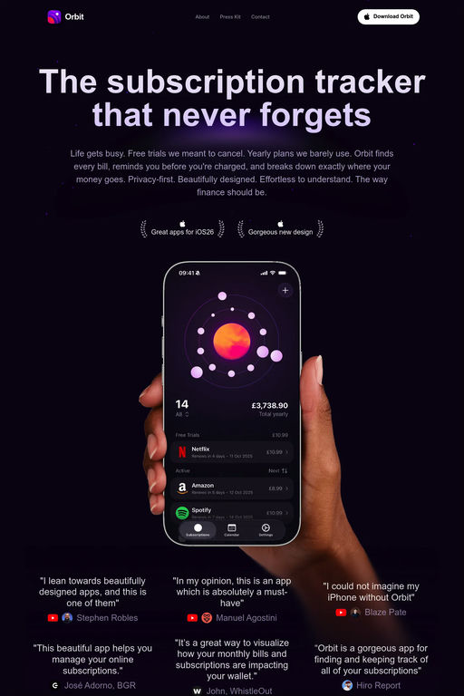 Orbit website screenshot