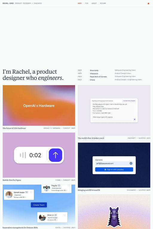 Rachel Chen website screenshot