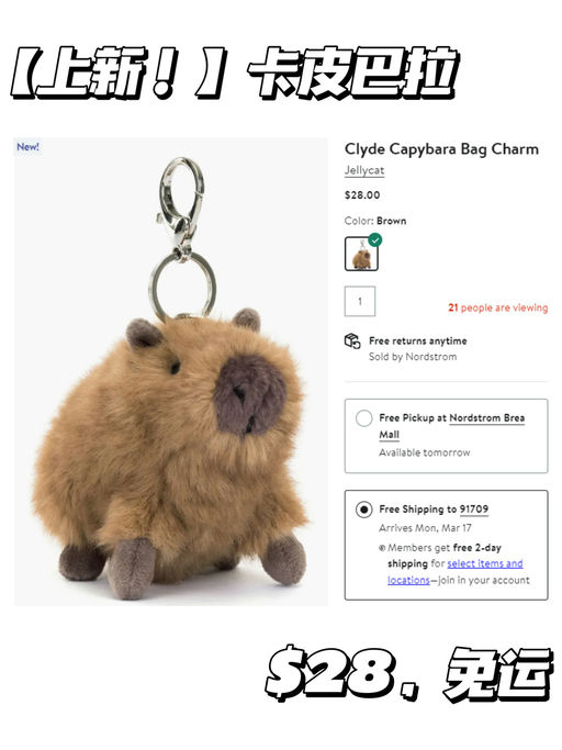 【带我回家】卡皮巴拉，$28，免运