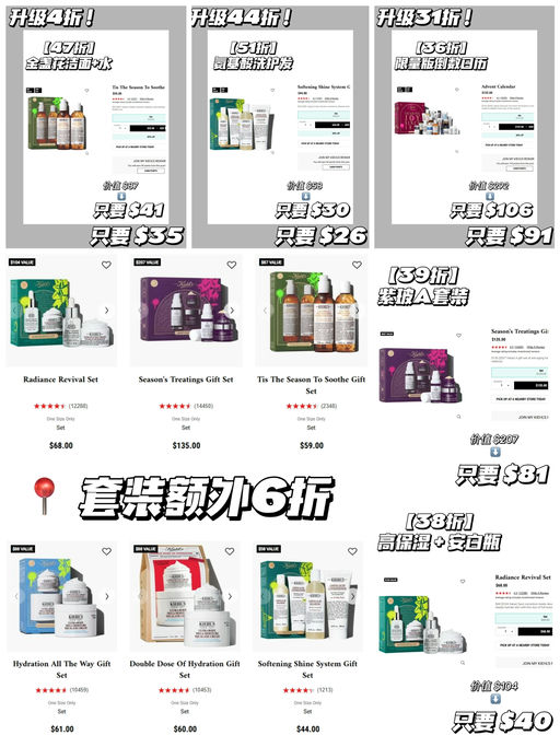 【这也太爽】【Kiehl’s 套装，额外6折】