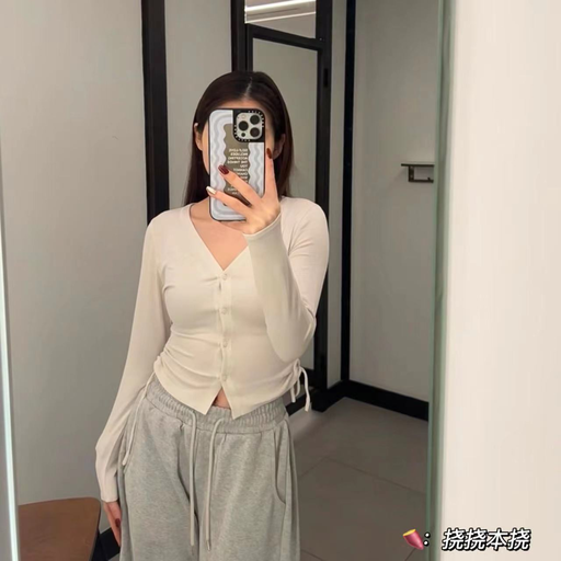 【黑/白下折诶！】Lulu Side-cinch，文艺感抽绳开衫