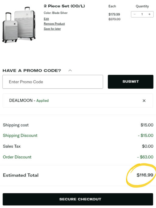 【$116，免运】【登机箱+大号箱】