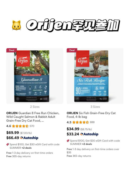 🐱🐶【Orijen 参加！】Chewy 礼卡回归，这次参加的更多
