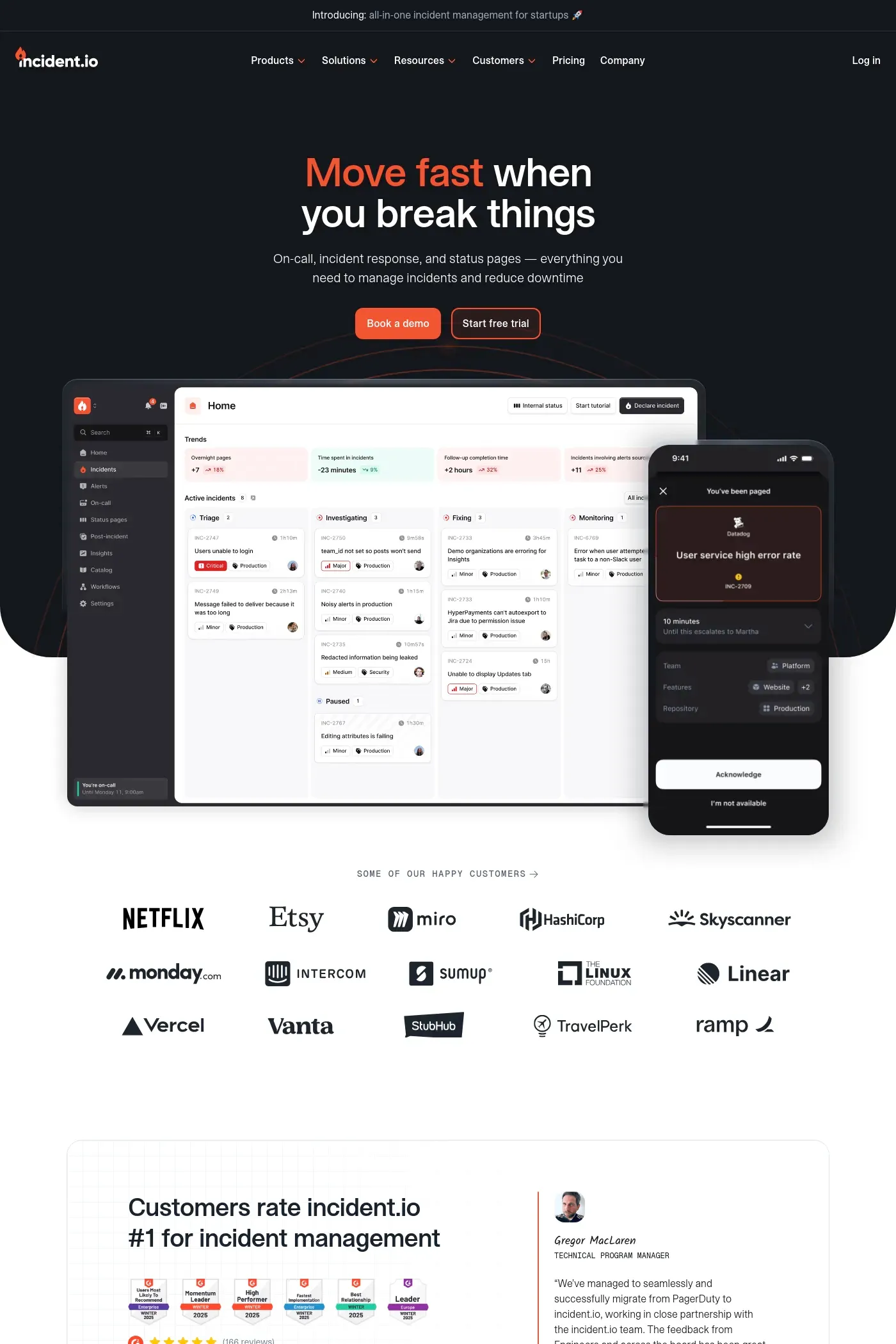 incident.io website screenshot
