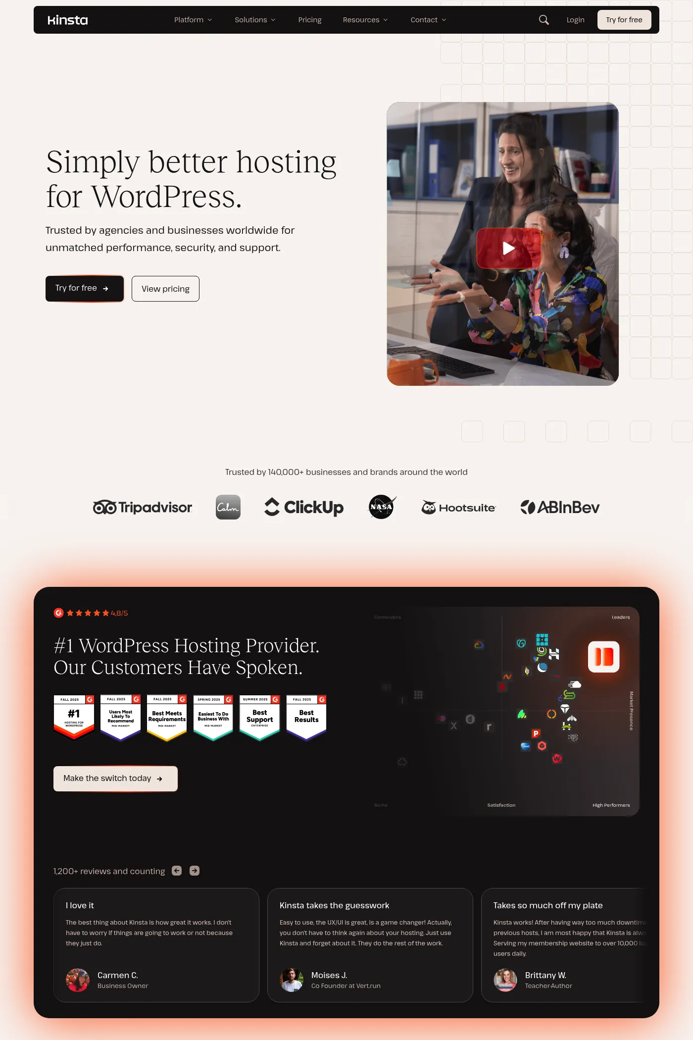 Kinsta website screenshot