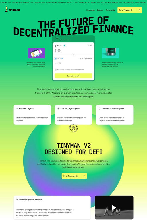 Tinyman website screenshot