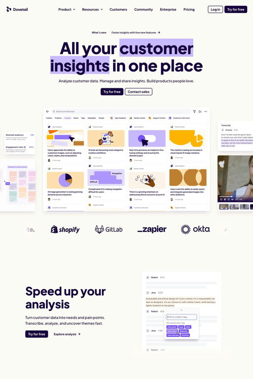 Dovetail website screenshot