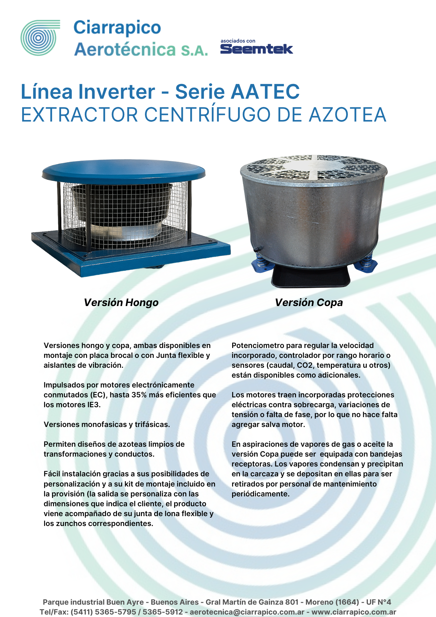 Plano dimensional 1 de Extractor de Azotea Serie AATEC