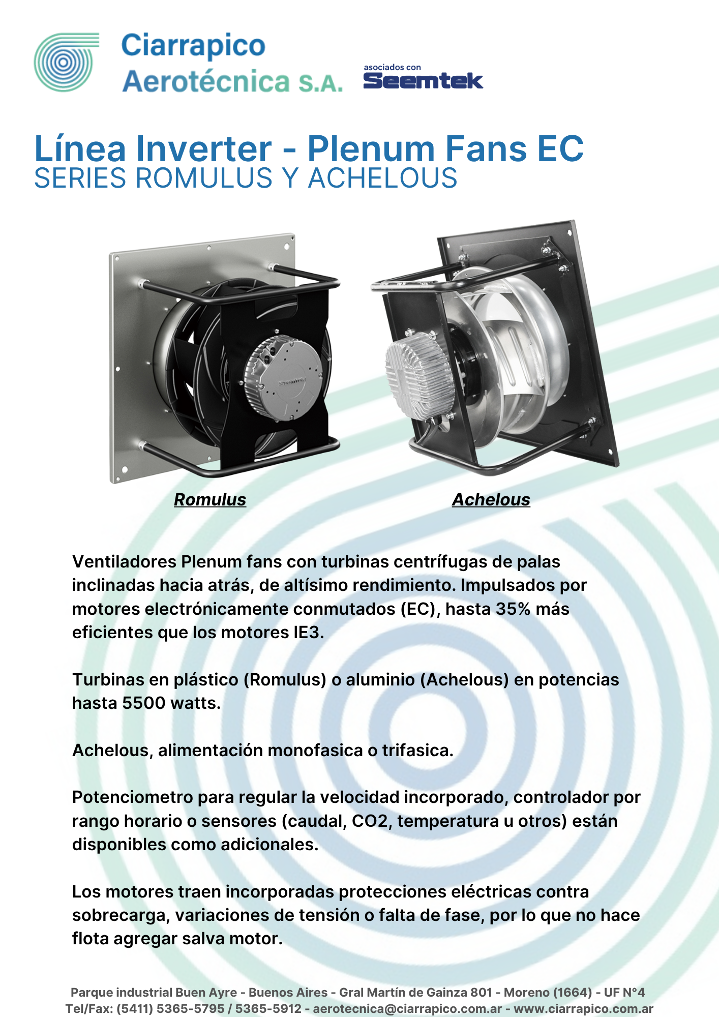 Plano dimensional 1 de Plenum Fans EC Series Romulus y Achelous