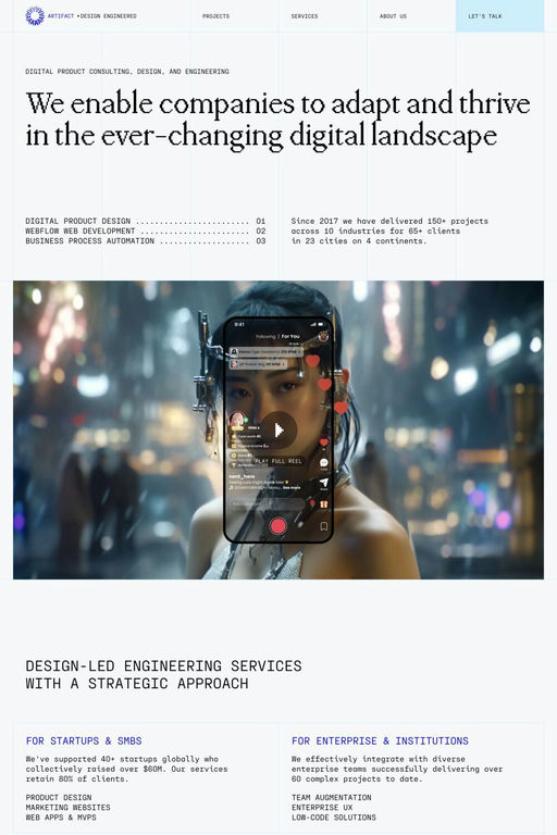 Artifact website screenshot