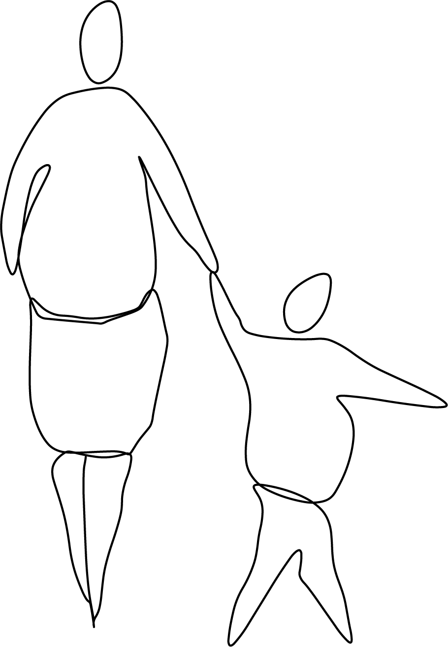 Woman and child talking side by side while holding hands