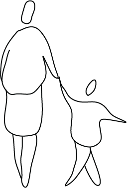 Mother and son walking and holding hands