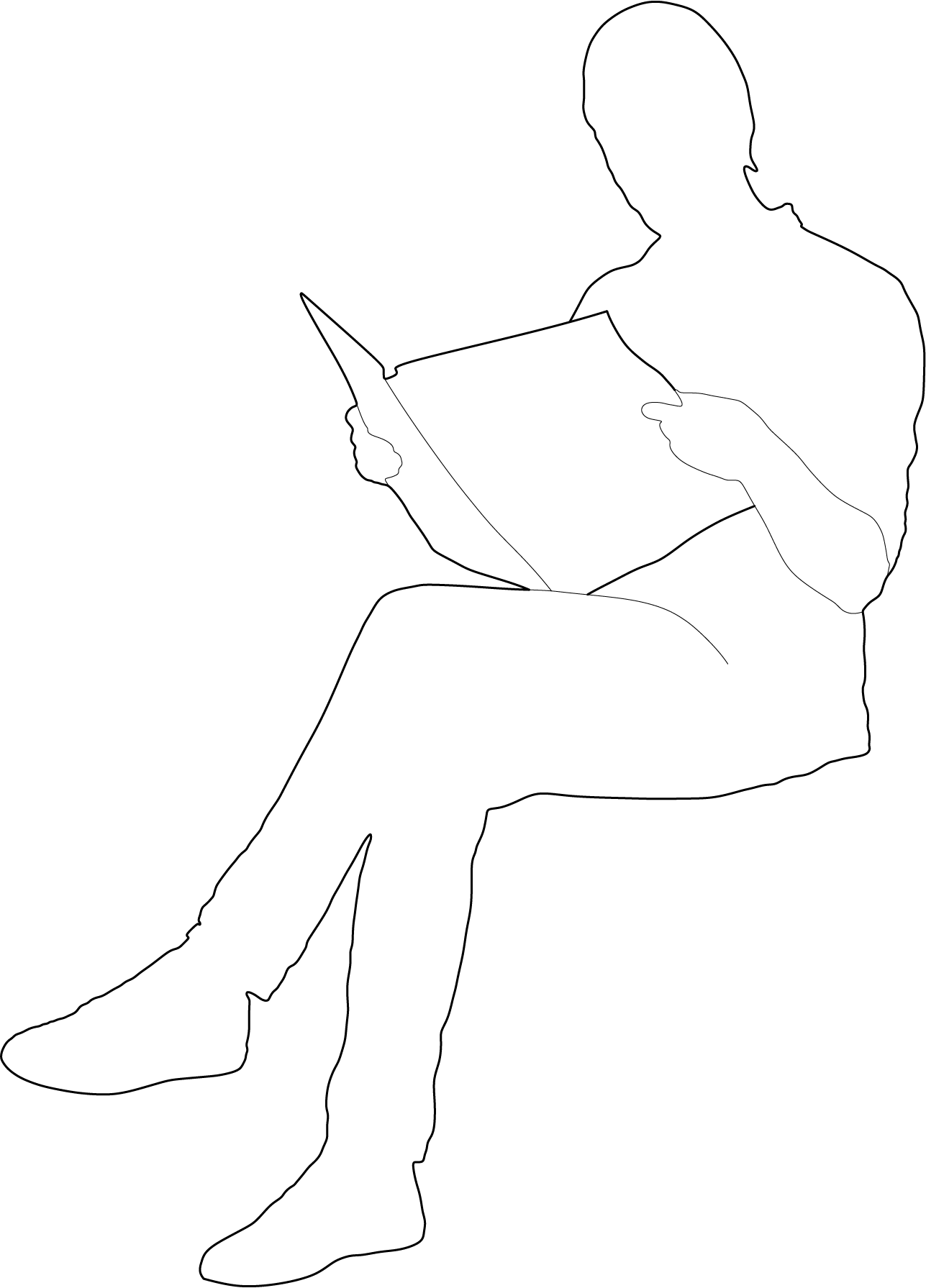 Man sitting and reading newspaper with folded legs