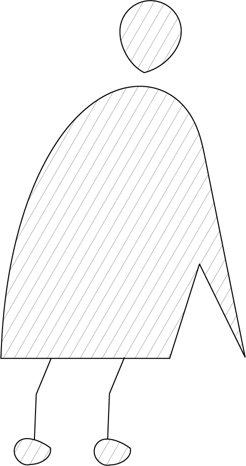 Pointy man can be sitting or standing 