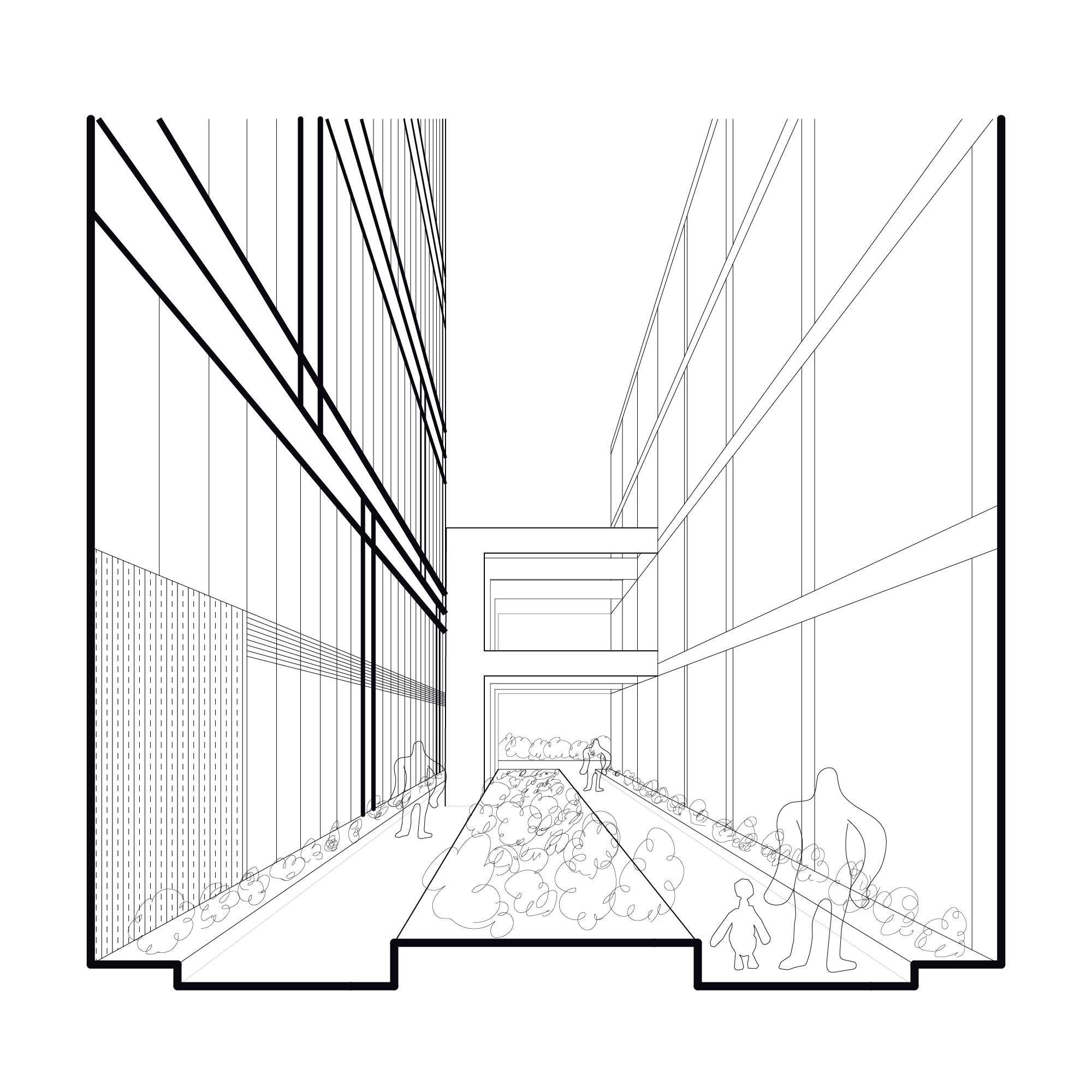 Neuhoff District between Block 1 (14 story building) and Block 2 (Curve Building)  