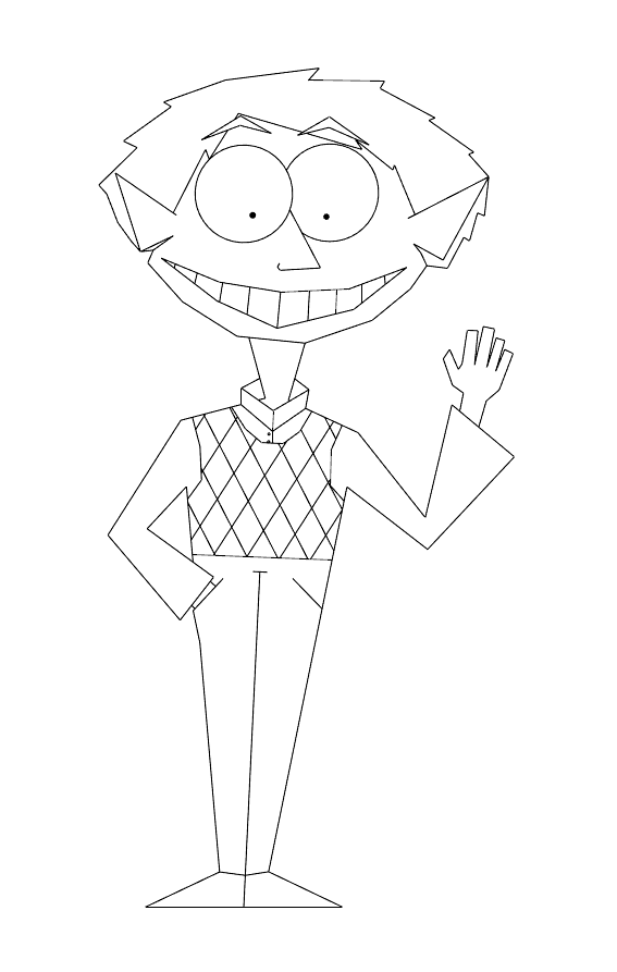 Creepy looking cartoon man in a sweater vest