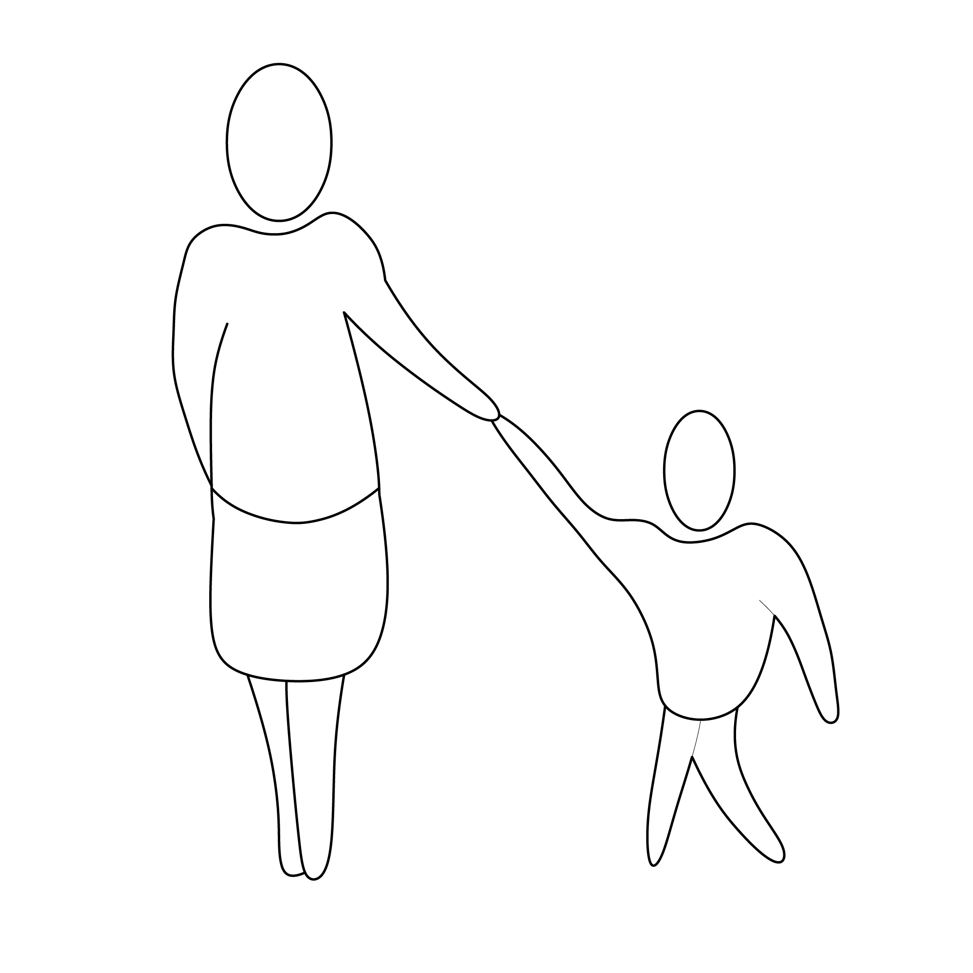 Mother and Child holding hands while walking down the street.