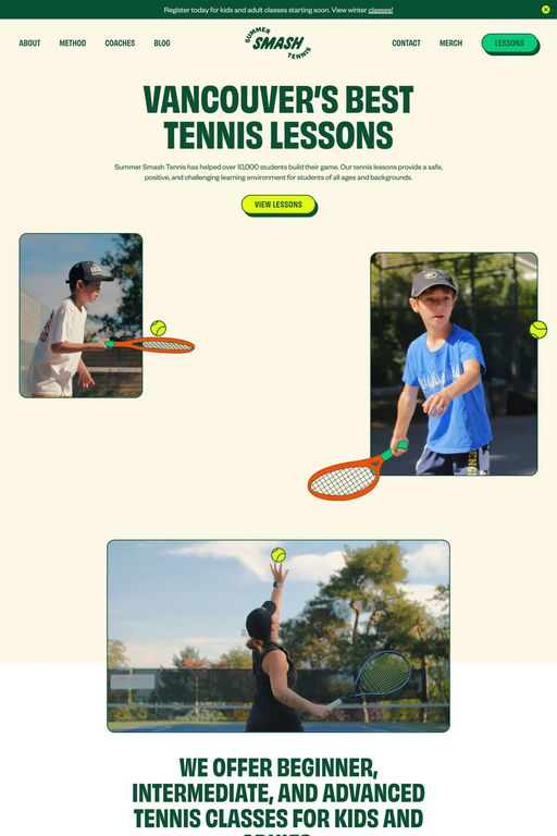 Summer Smash Tennis website screenshot