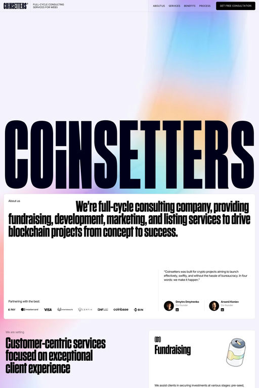 Coinsetters website screenshot