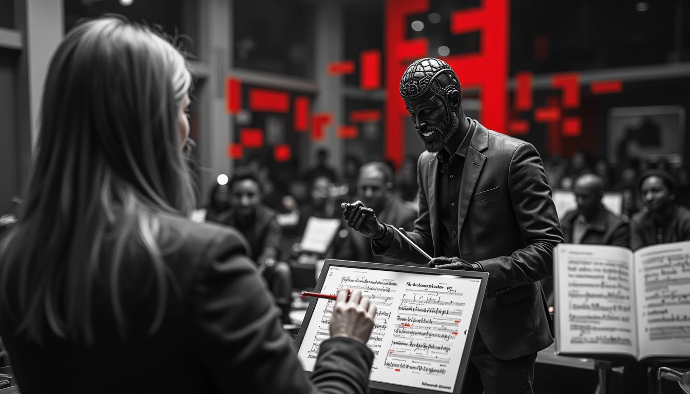 Customer service rep conducting AI assistant symphony